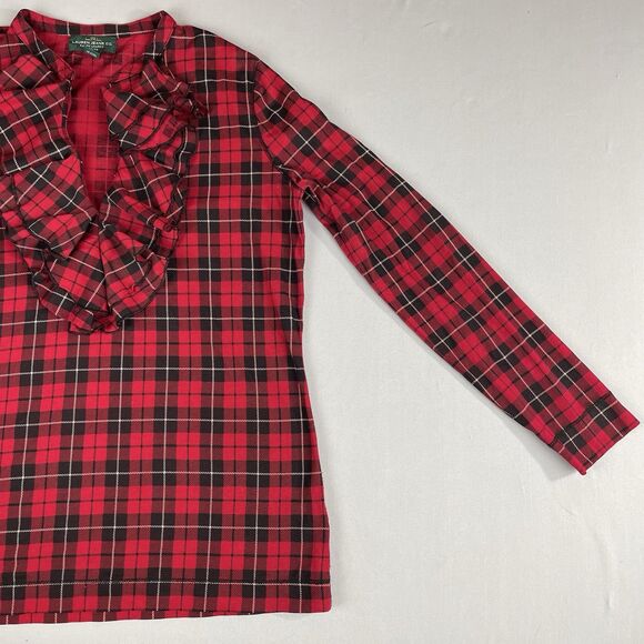 Lauren Jeans Co. Ralph Lauren Long Sleeve Blouse Women's PM Red Plaid Ruffle - Picture 6 of 16